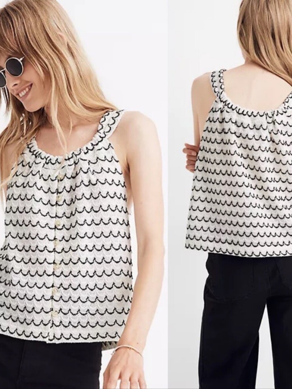 🕶 Madewell Sleeveless Top with Black Scallop Pattern